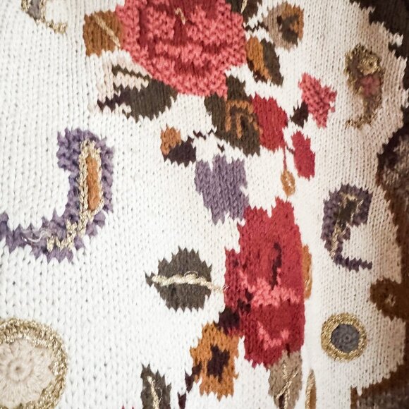 Vintage Bianca Ramie Cotton Floral Grandma Core Pullover Sweater M - Picture 4 of 6